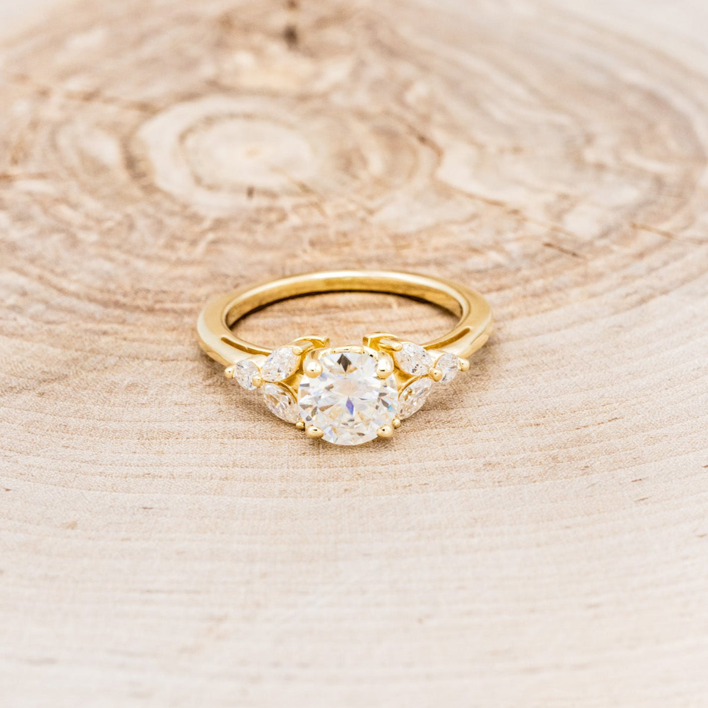 "Blossom" - Round Cut Moissanite Engagement Ring With Diamond Accents