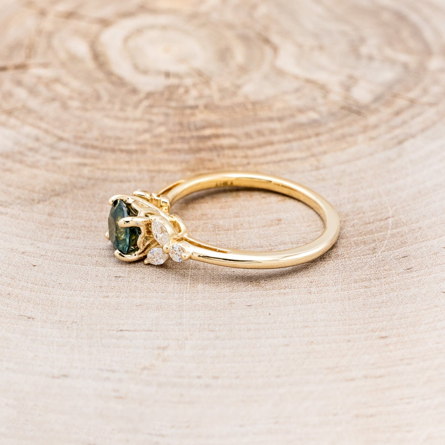 "Blossom" - Round Cut Montana Sapphire Engagement Ring With Diamond Accents