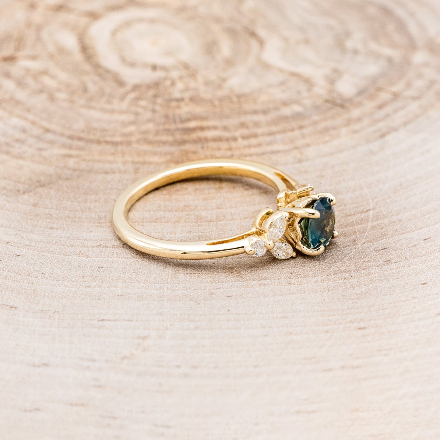 "Blossom" - Round Cut Montana Sapphire Engagement Ring With Diamond Accents