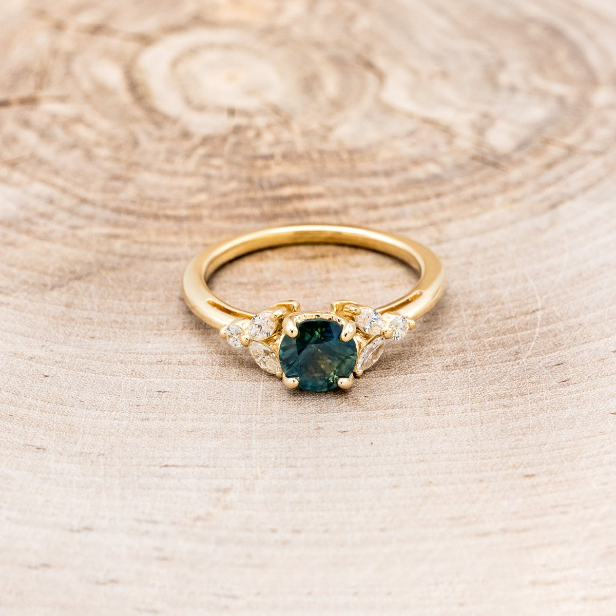 "Blossom" - Round Cut Montana Sapphire Engagement Ring With Diamond Accents
