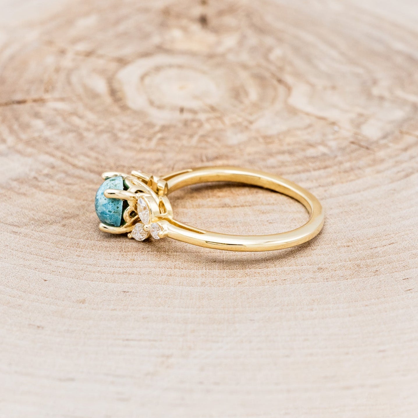 "Blossom" - Cabochon Cut Turquoise Engagement Ring With Diamond Accents