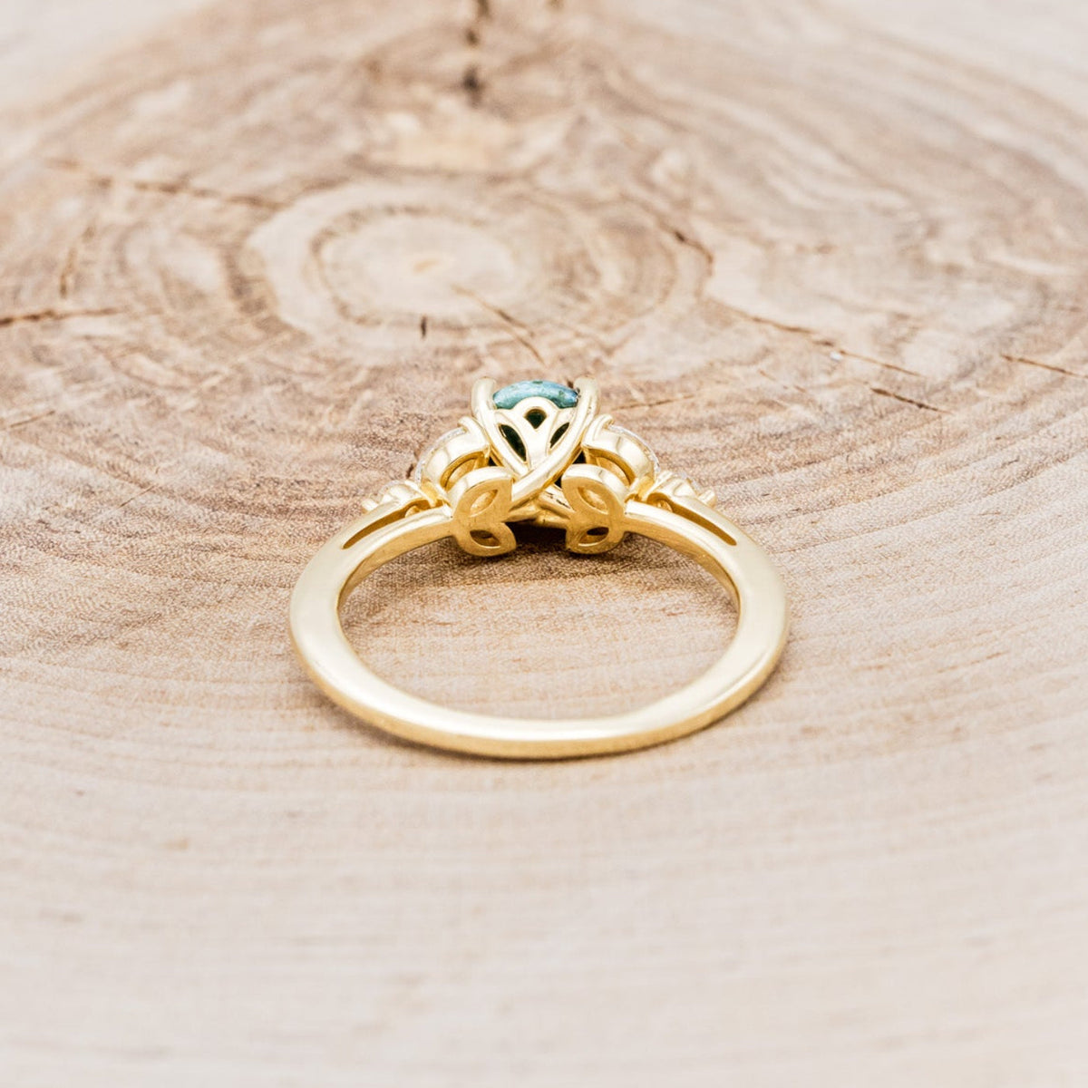 "Blossom" - Cabochon Cut Turquoise Engagement Ring With Diamond Accents
