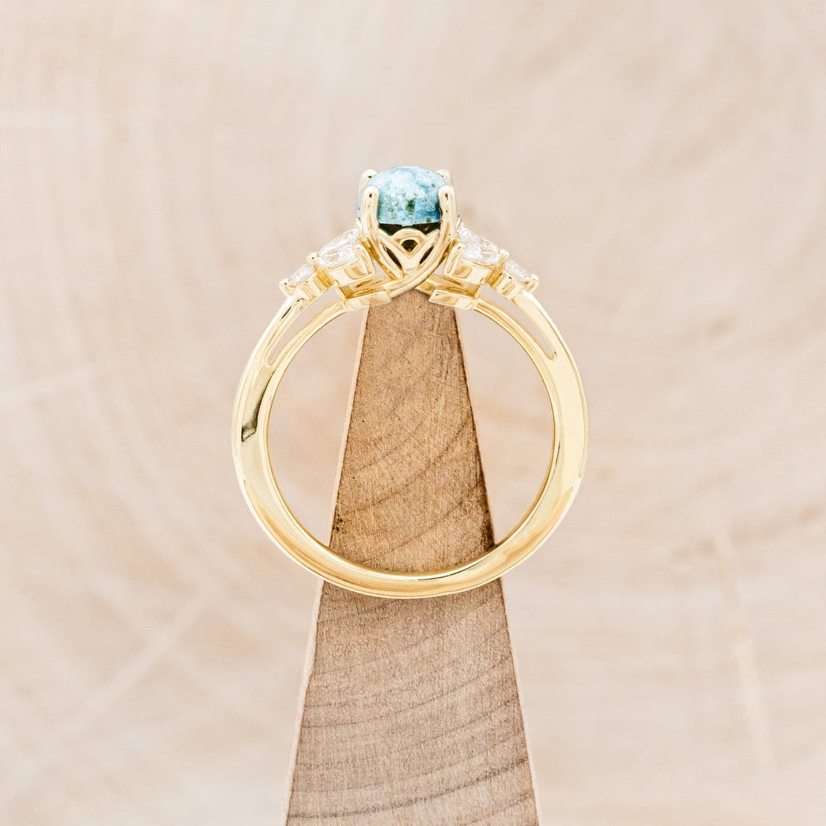 "Blossom" - Cabochon Cut Turquoise Engagement Ring With Diamond Accents