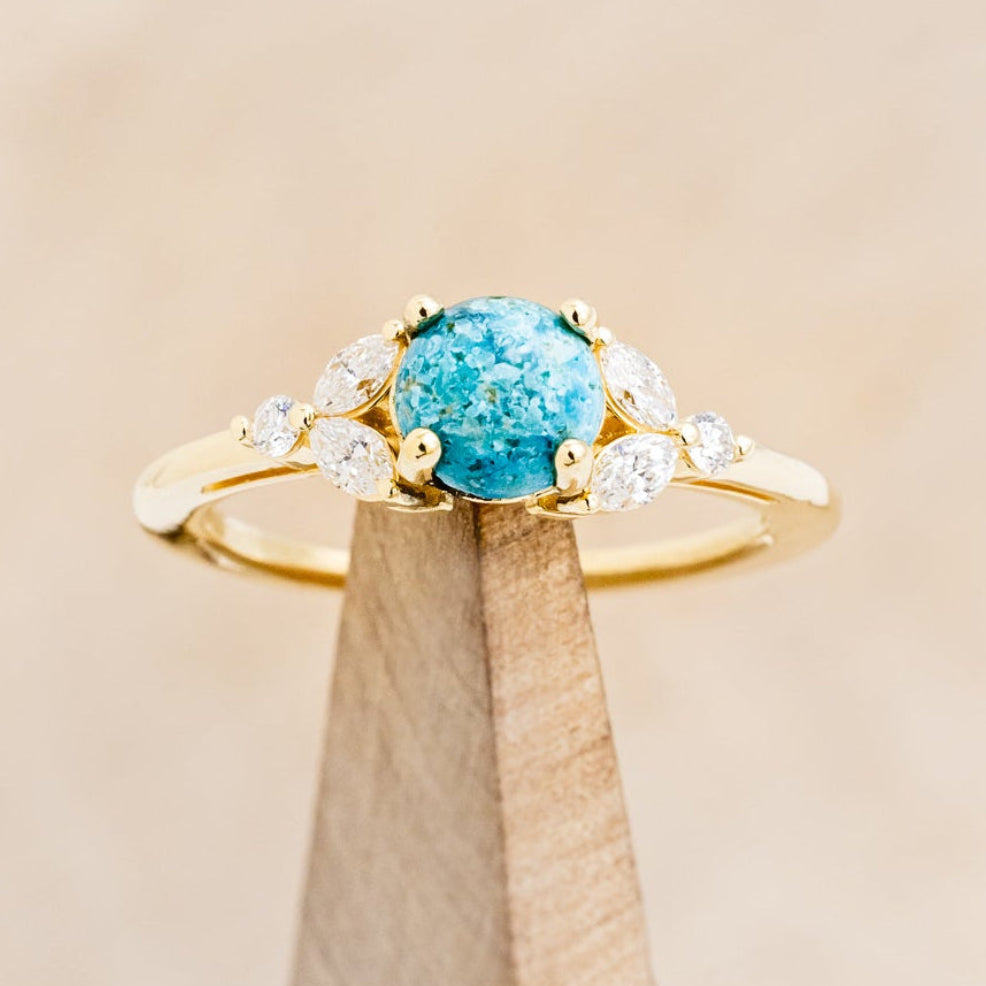 "Blossom" - Cabochon Cut Turquoise Engagement Ring With Diamond Accents