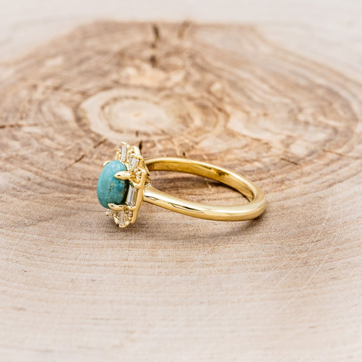 "Cleopatra" - Turquoise Engagement Ring With Diamond Accents & "Sama" Tracers
