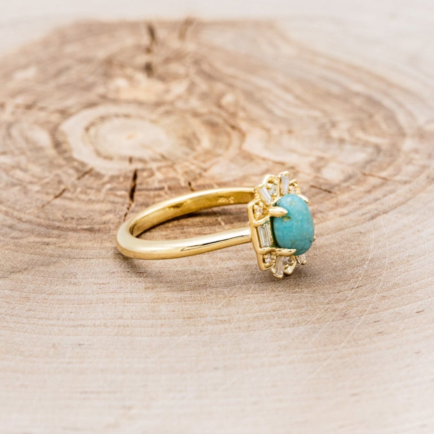 "Cleopatra" - Turquoise Engagement Ring With Diamond Accents & "Sama" Tracers