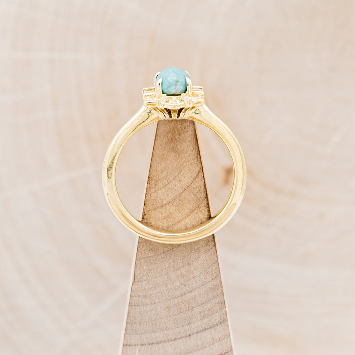 "Cleopatra" - Turquoise Engagement Ring With Diamond Accents & "Sama" Tracers