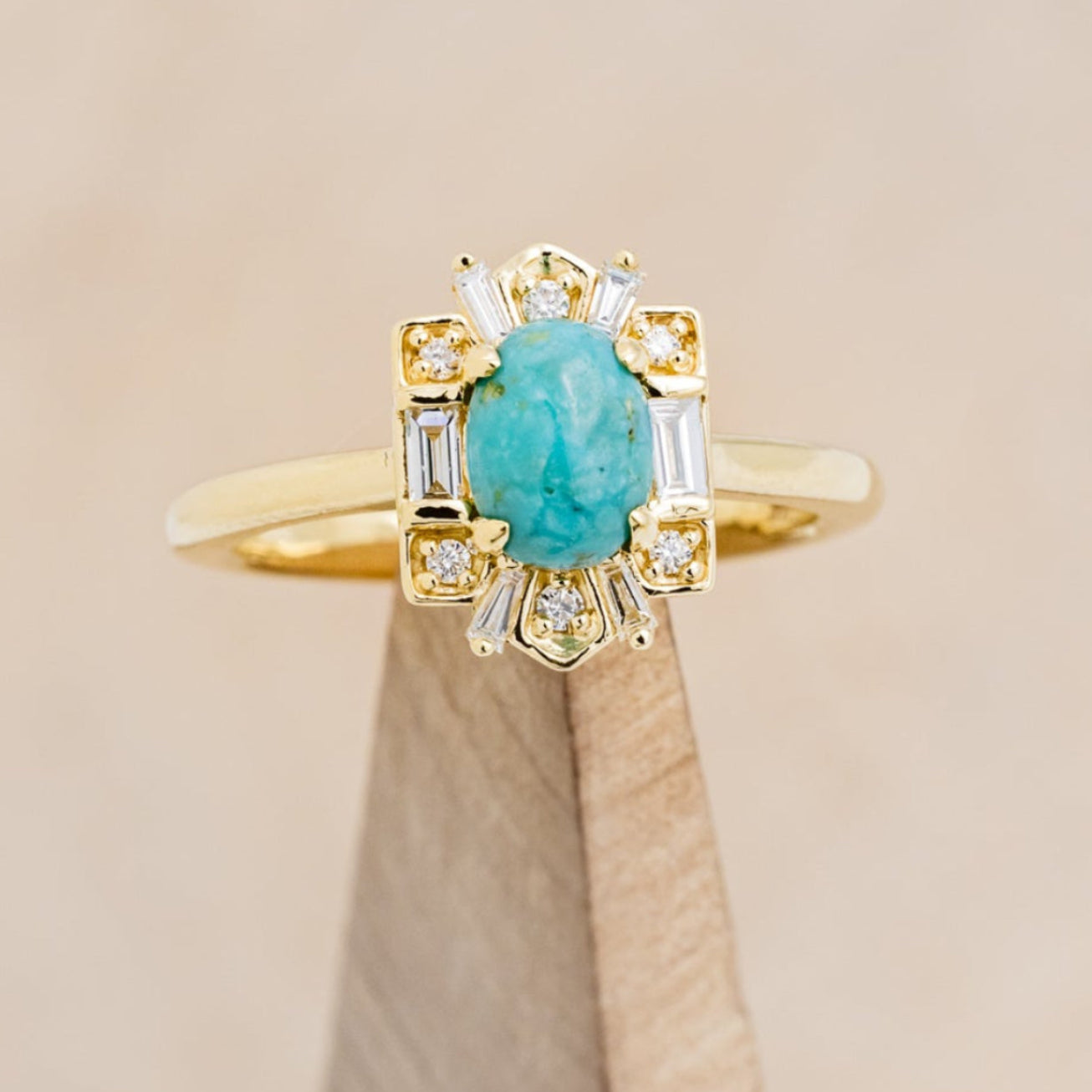 "Cleopatra" - Turquoise Engagement Ring With Diamond Accents & "Sama" Tracers
