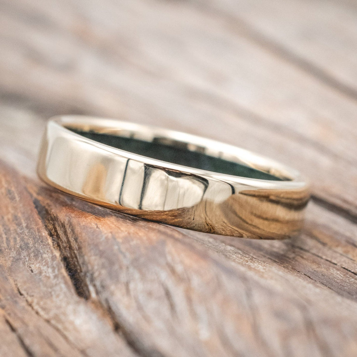 "Hyperion" - Crushed Moss Agate Lined Wedding Band With Custom Finish