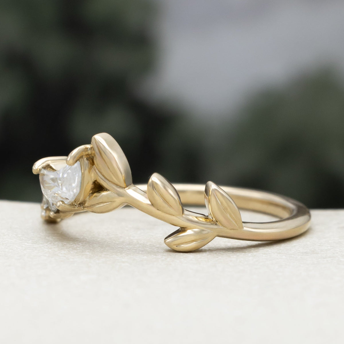"Demeter" - Bridal Suite - Round Cut Garnet Engagement Ring With Black & White Diamond Accents & Two Diamond Tracers With Crescent Moon Accents