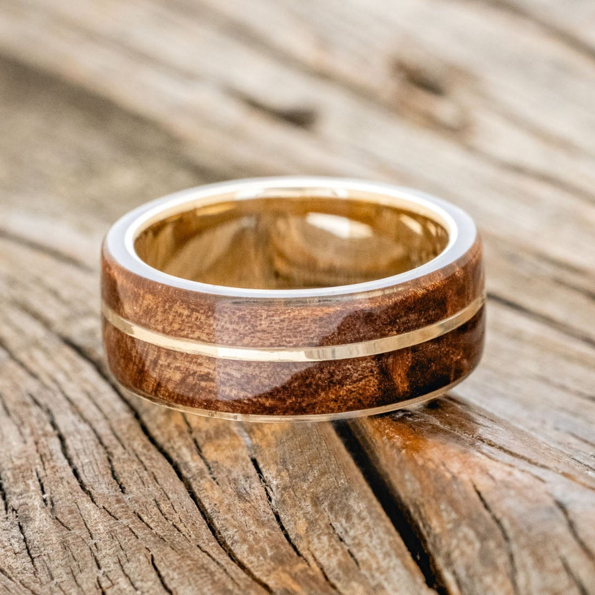"Golden" - Redwood & 14K Gold Inlay Wedding Band