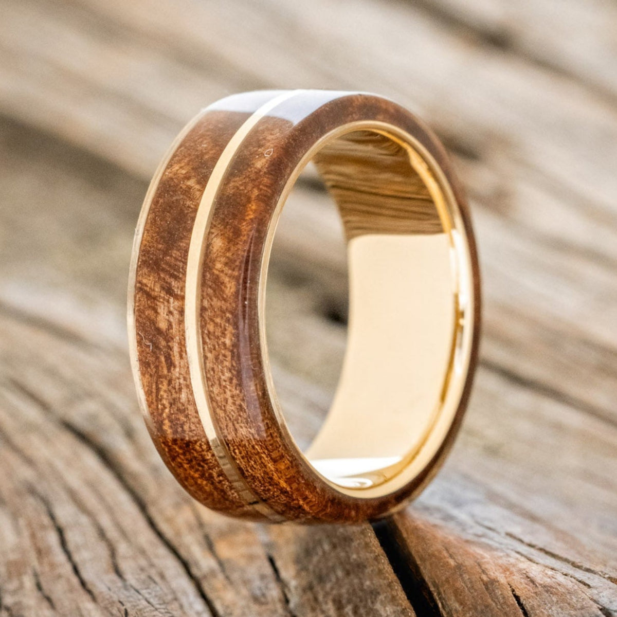 "Golden" - Redwood & 14K Gold Inlay Wedding Band