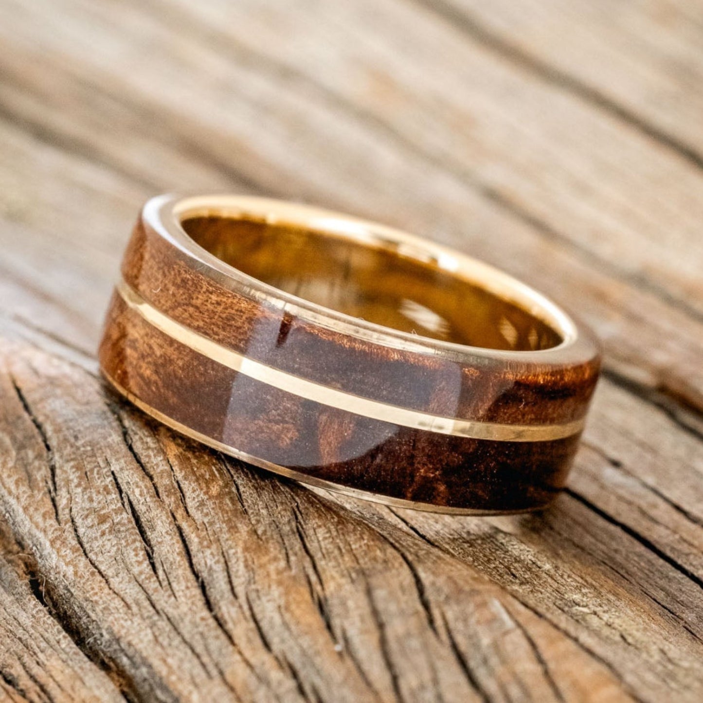 "Golden" - Redwood & 14K Gold Inlay Wedding Band