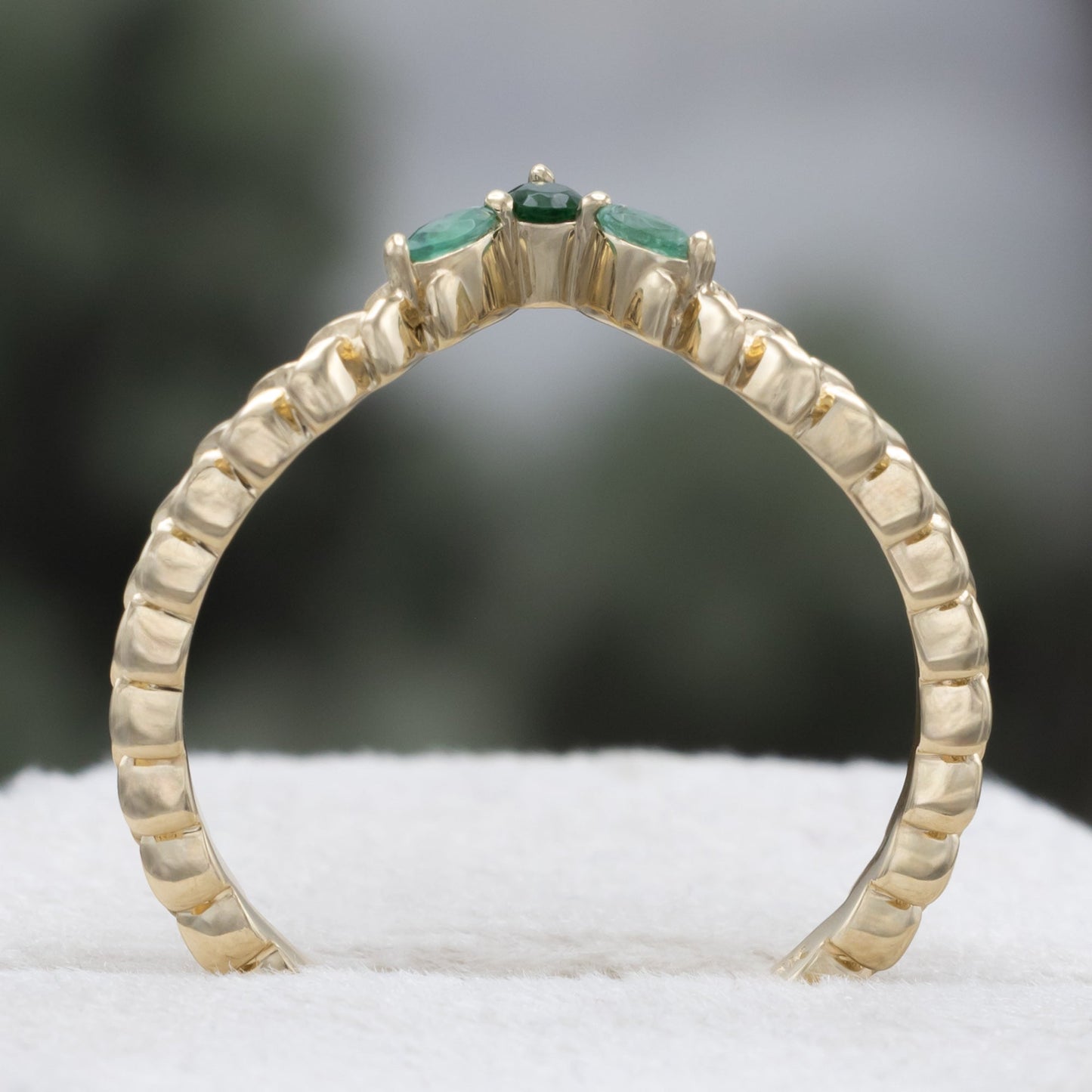 "Laurel" - Elongated Hexagon Moissanite Engagement Ring With Emerald Accents & Wedding Tracer