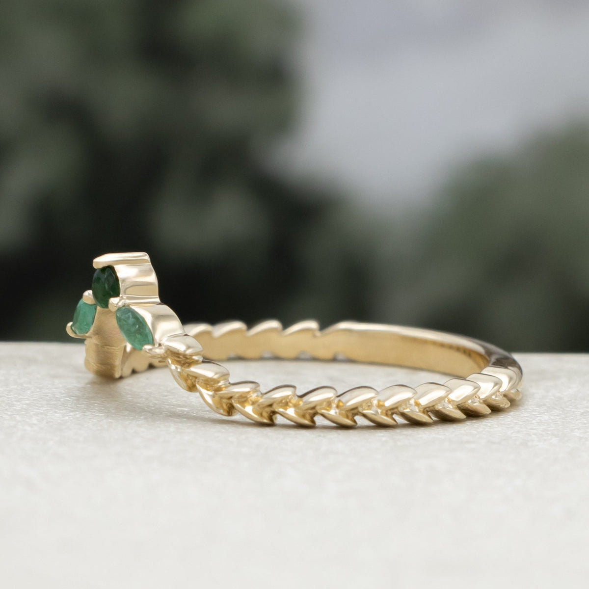 "Laurel" - Elongated Hexagon Moissanite Engagement Ring With Emerald Accents & Wedding Tracer