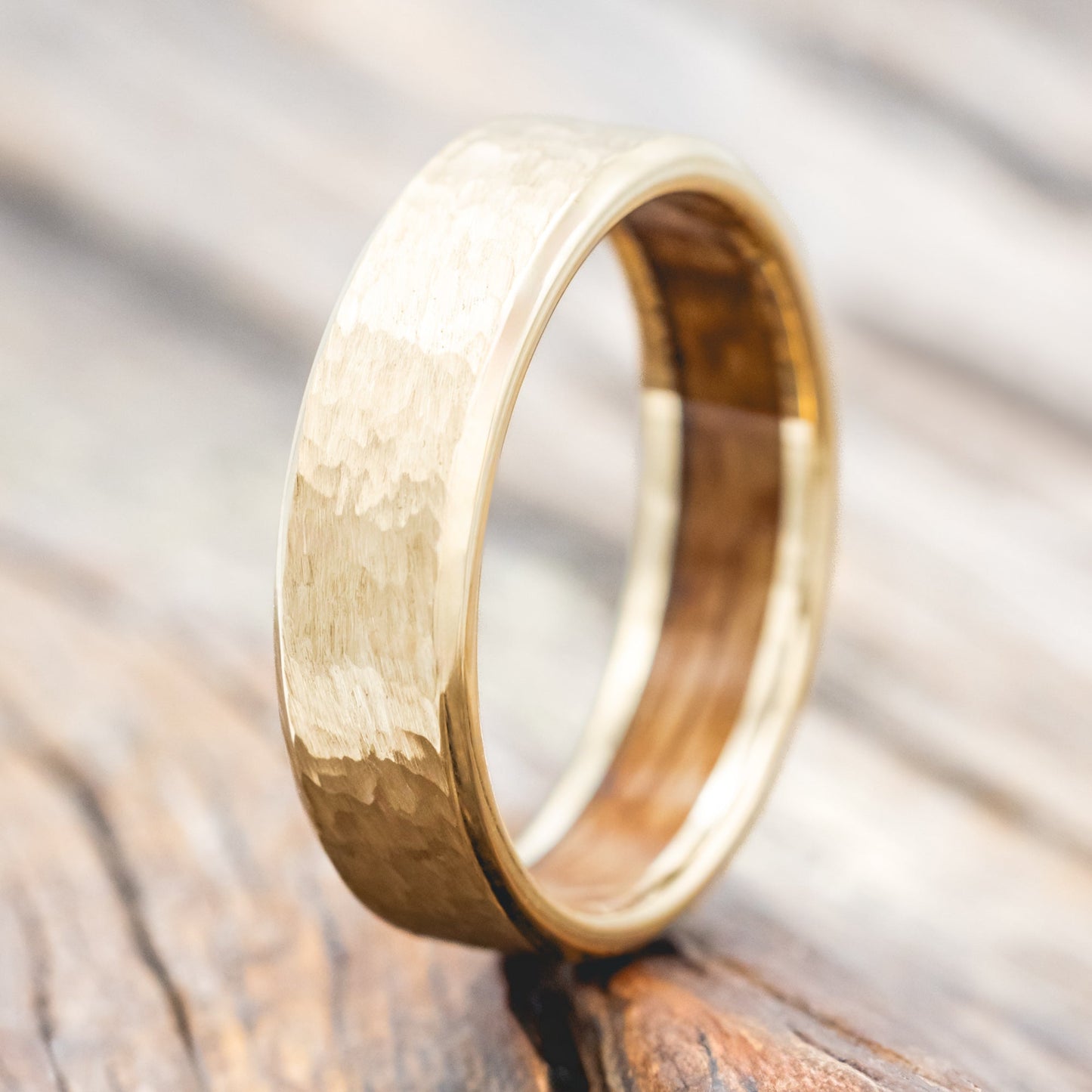 "Hyperion" - Whiskey Barrel Lined Wedding Band With Custom Finish