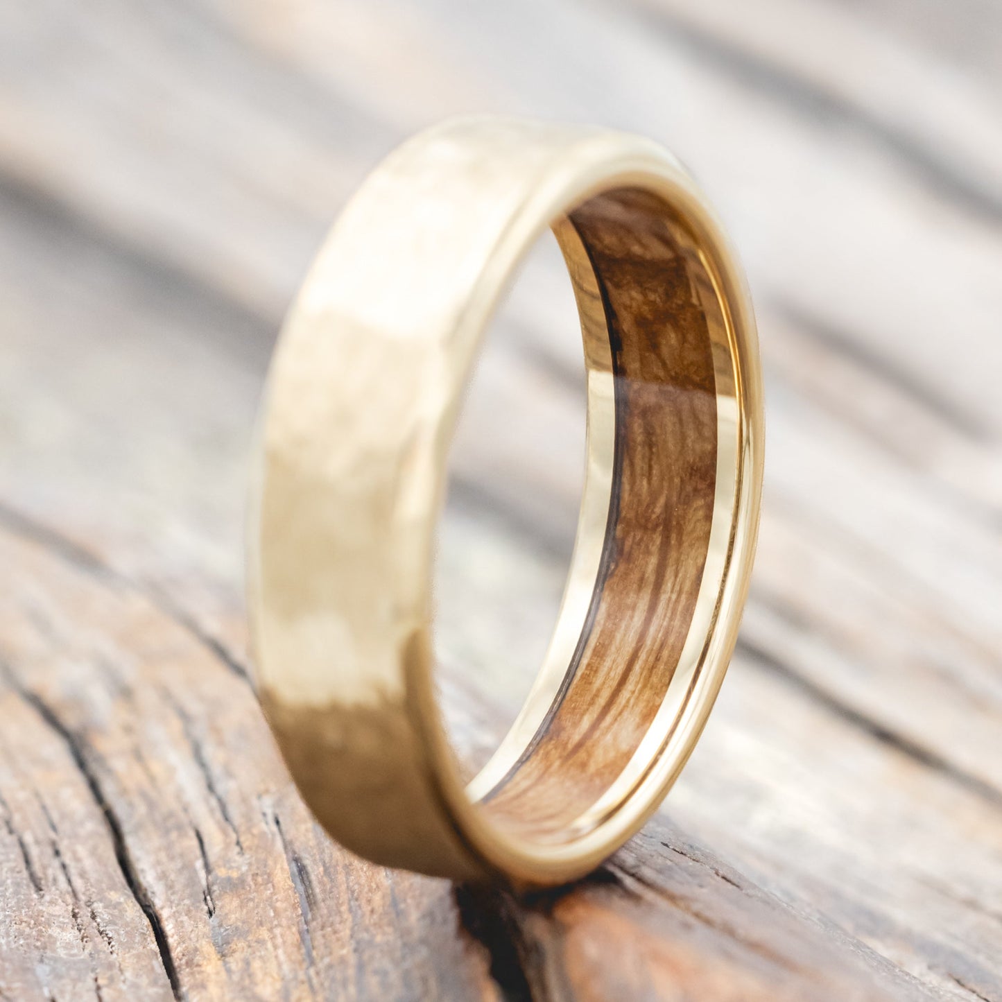 "Hyperion" - Whiskey Barrel Lined Wedding Band With Custom Finish