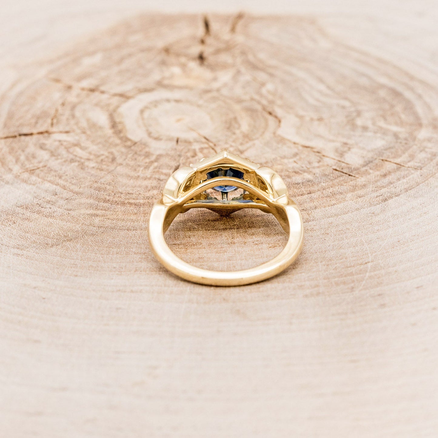 "Lucy In The Sky" Petite - Round Cut Montana Sapphire Engagement Ring With Diamond Accents & Turquoise Inlays