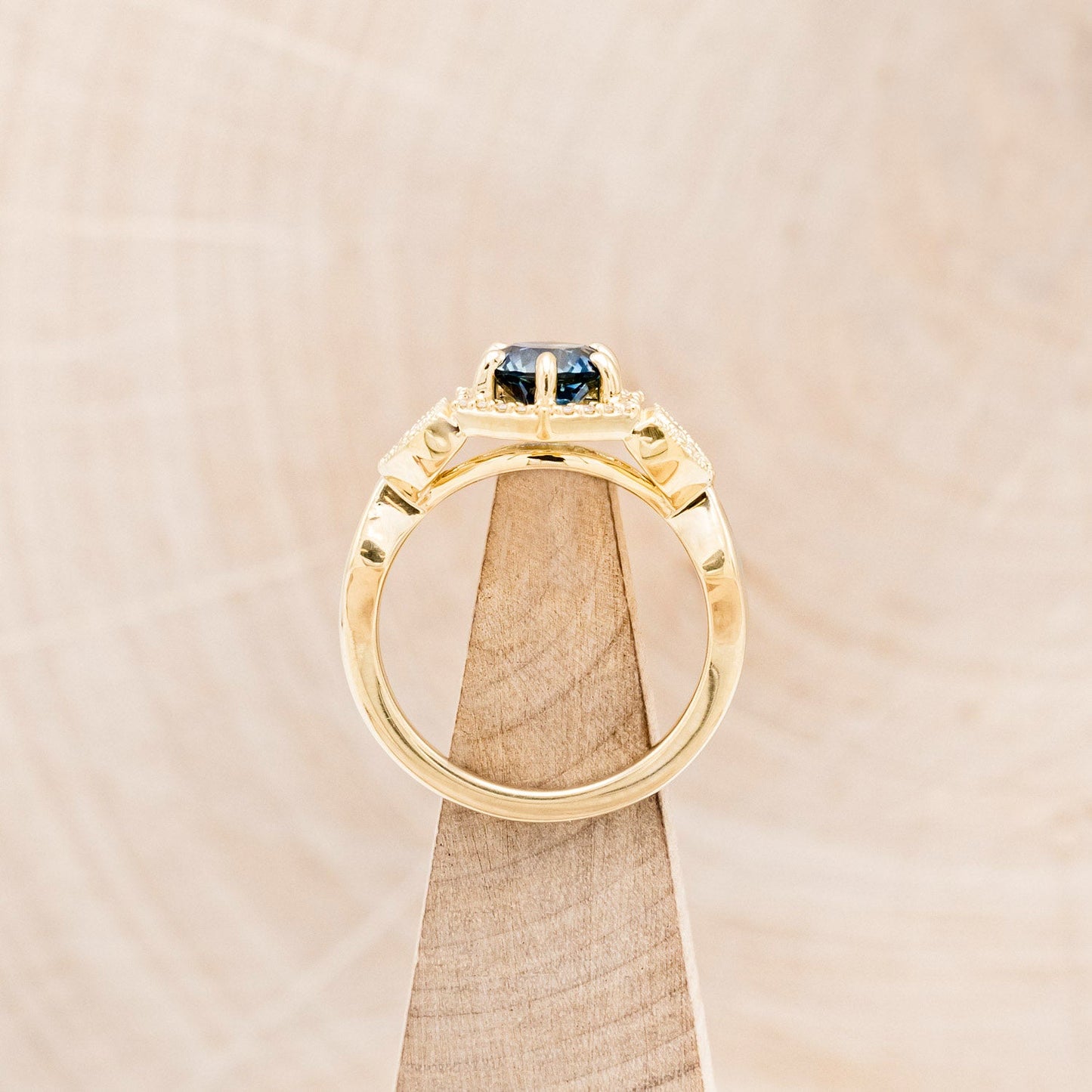 "Lucy In The Sky" Petite - Round Cut Montana Sapphire Engagement Ring With Diamond Accents & Turquoise Inlays