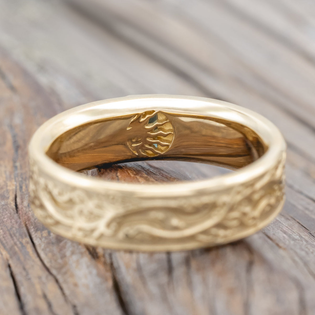 "Selene" Masculine Band - Baguette Cut Australian Sapphire Engagement Ring With Vine-Style Filigree