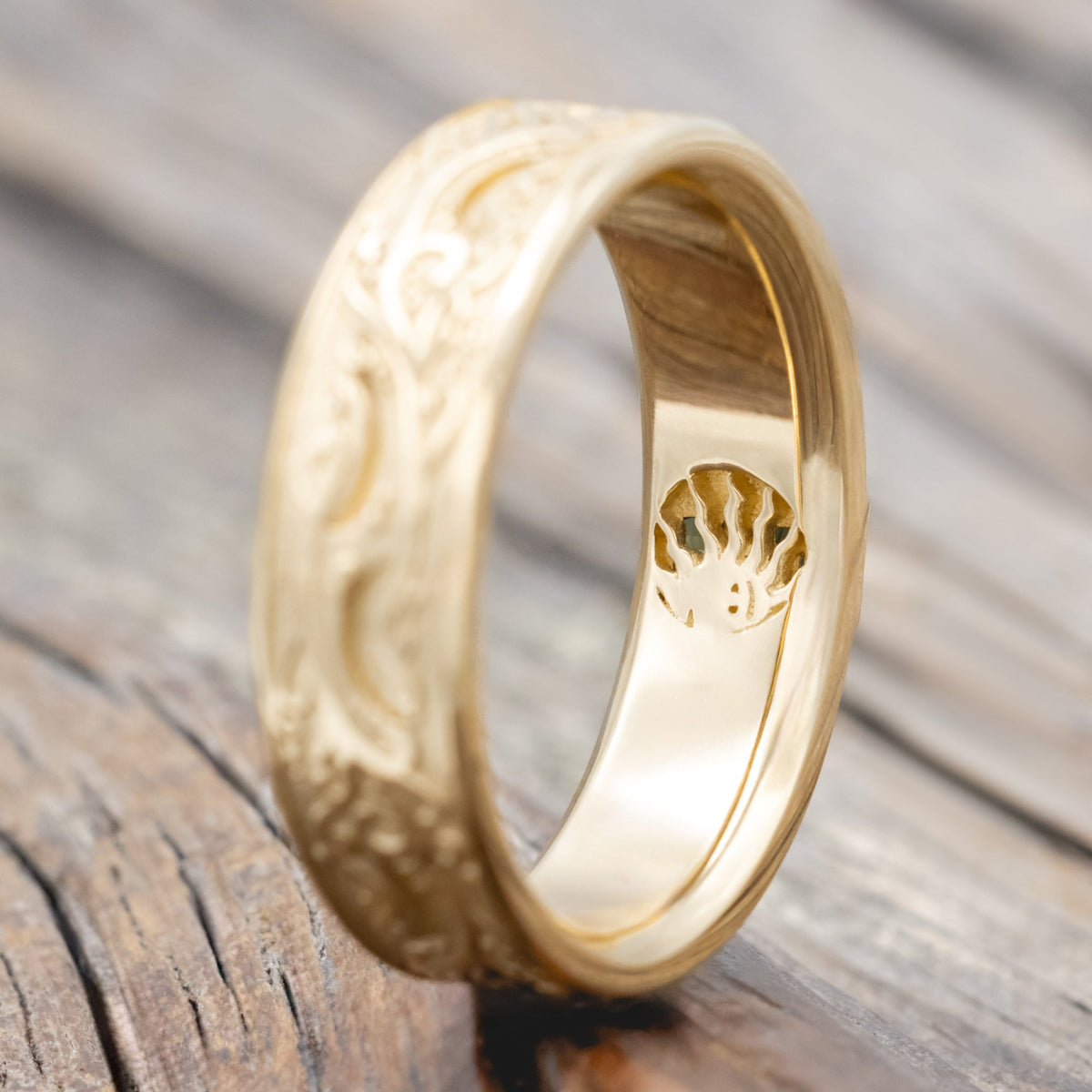 "Selene" Masculine Band - Baguette Cut Australian Sapphire Engagement Ring With Vine-Style Filigree