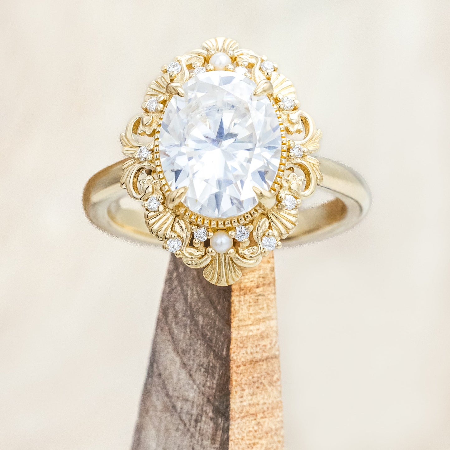 "Merrow" - Moissanite Engagement Ring With Pearl Accents And Diamond Tracer