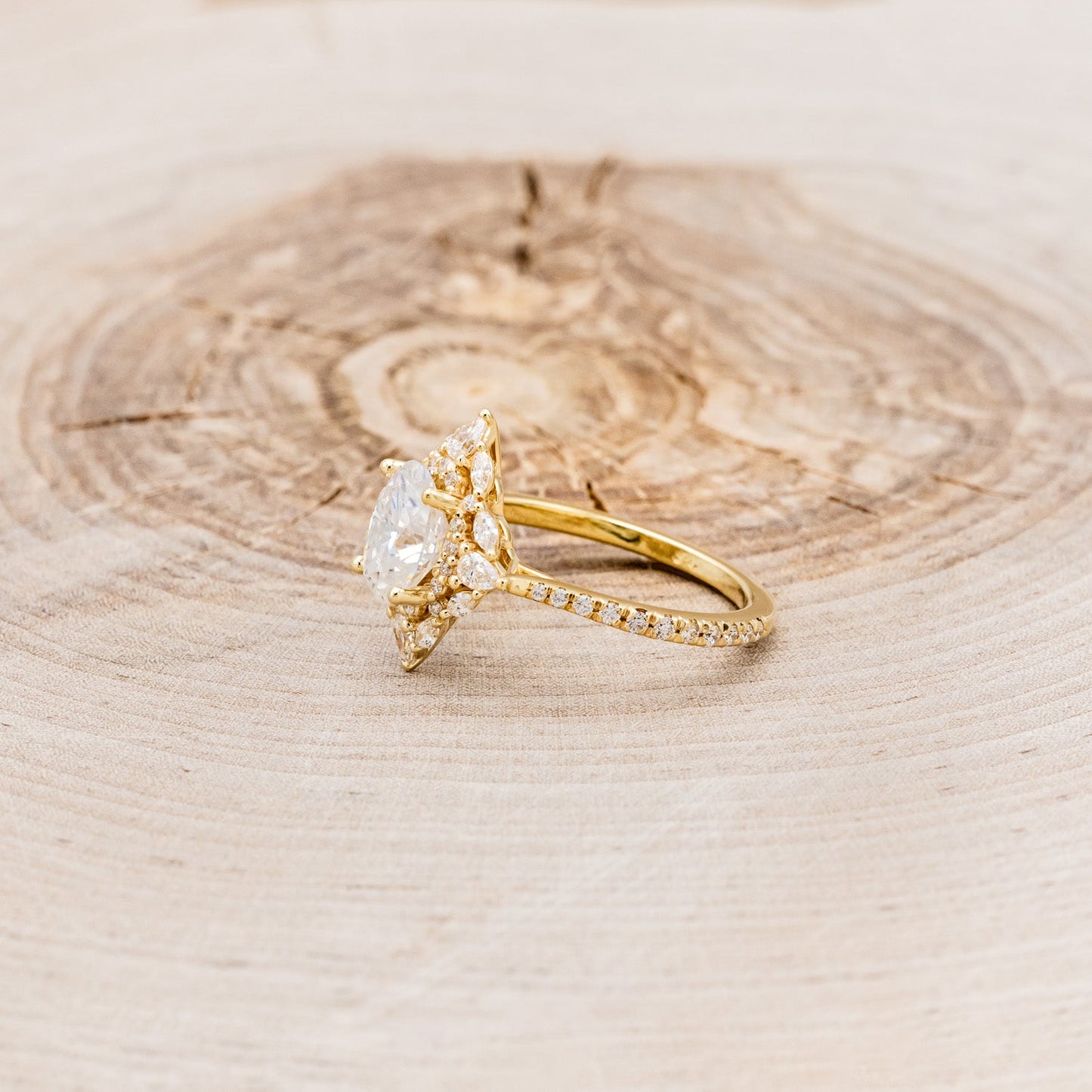 "North Star" - Oval Cut Moissanite Engagement Ring With Diamond Accents & Tracer