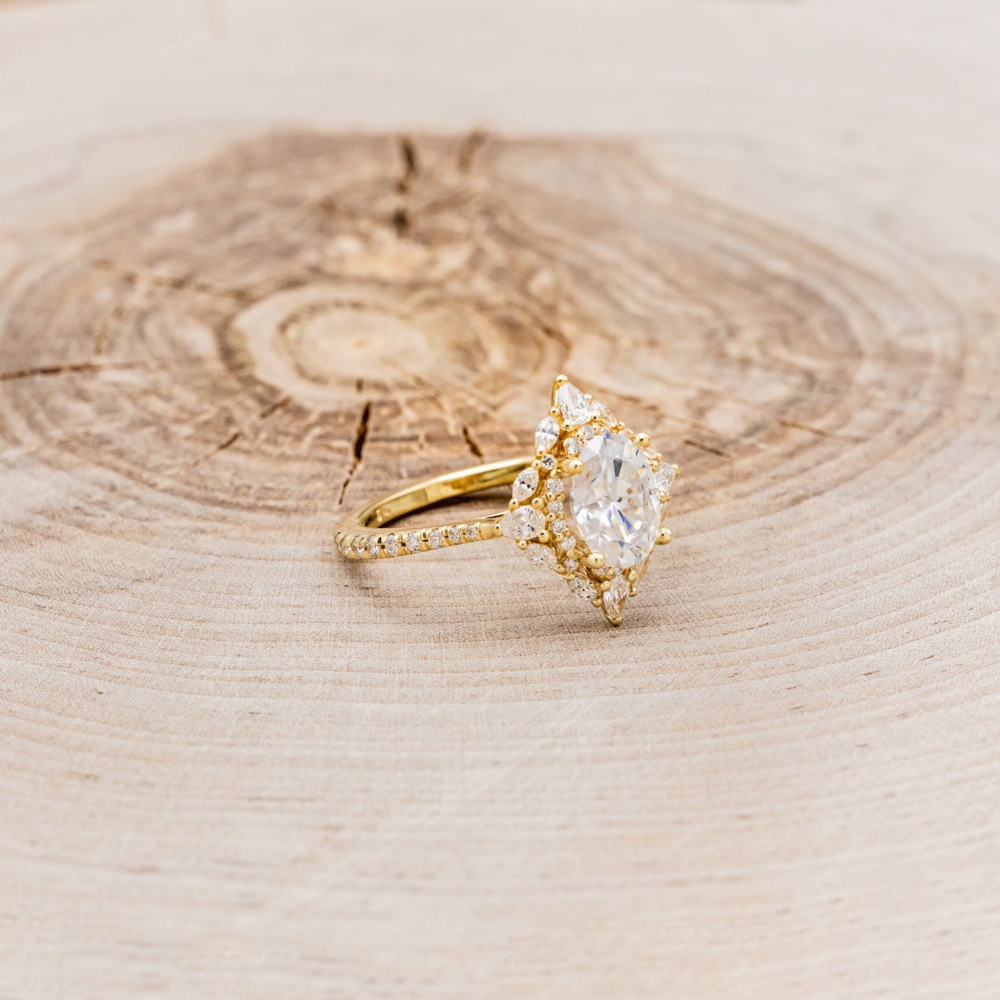 "North Star" - Oval Cut Moissanite Engagement Ring With Diamond Accents & Tracer