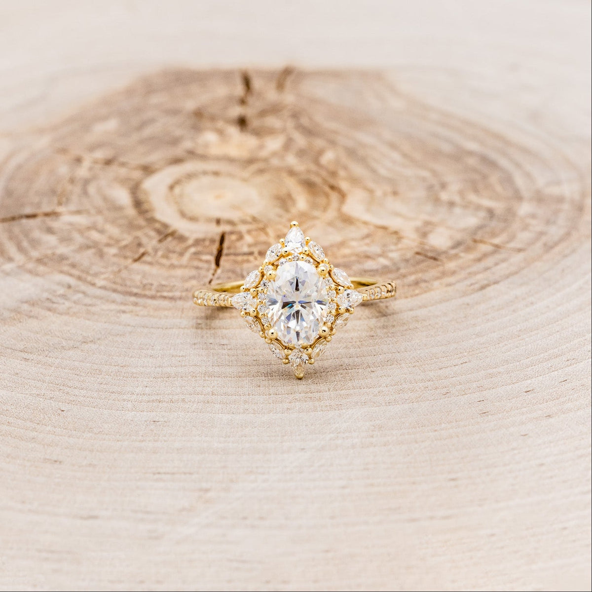 "North Star" - Oval Cut Moissanite Engagement Ring With Diamond Accents & Tracer