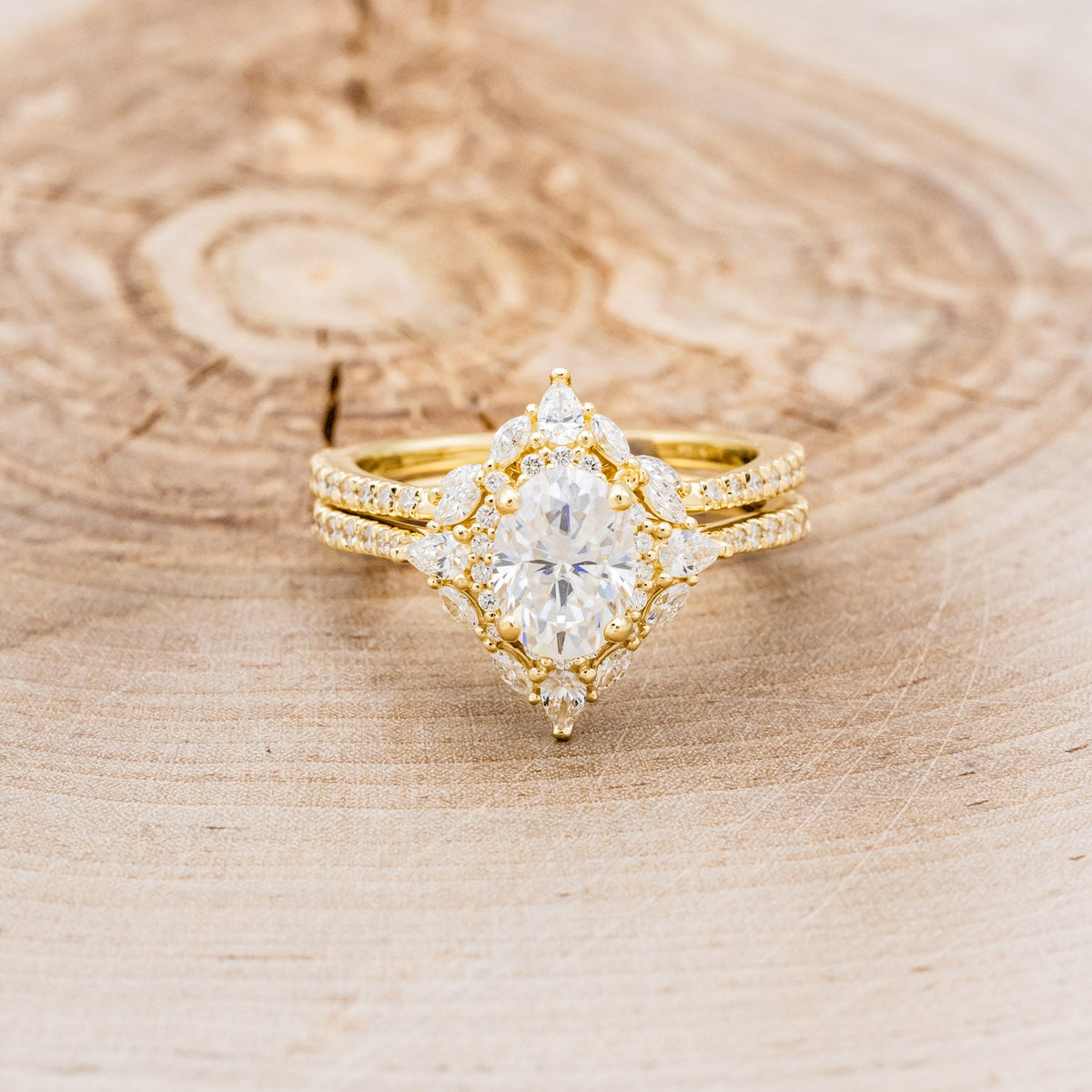 "North Star" - Oval Cut Moissanite Engagement Ring With Diamond Accents & Tracer