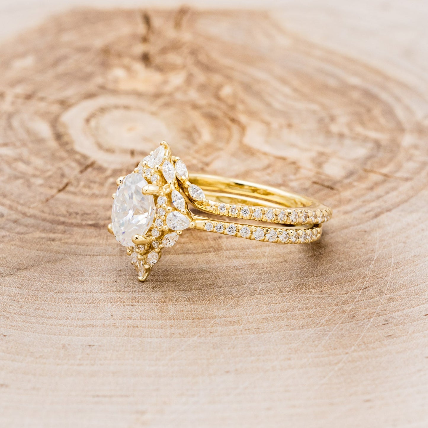 "North Star" - Oval Cut Moissanite Engagement Ring With Diamond Accents & Tracer
