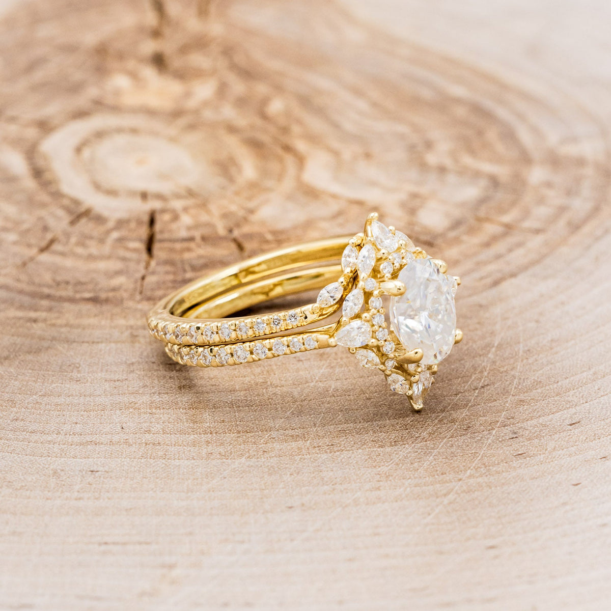 "North Star" - Oval Cut Moissanite Engagement Ring With Diamond Accents & Tracer