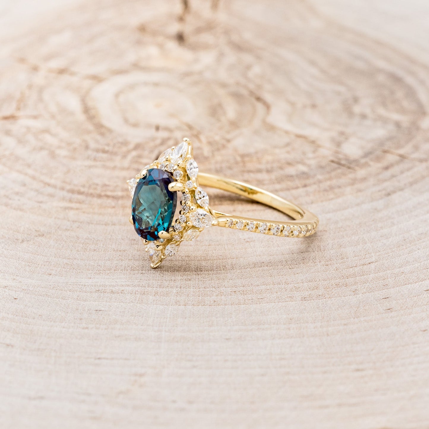 "North Star" - Lab-Grown Alexandrite Engagement Ring With Diamond Halo & Tracer