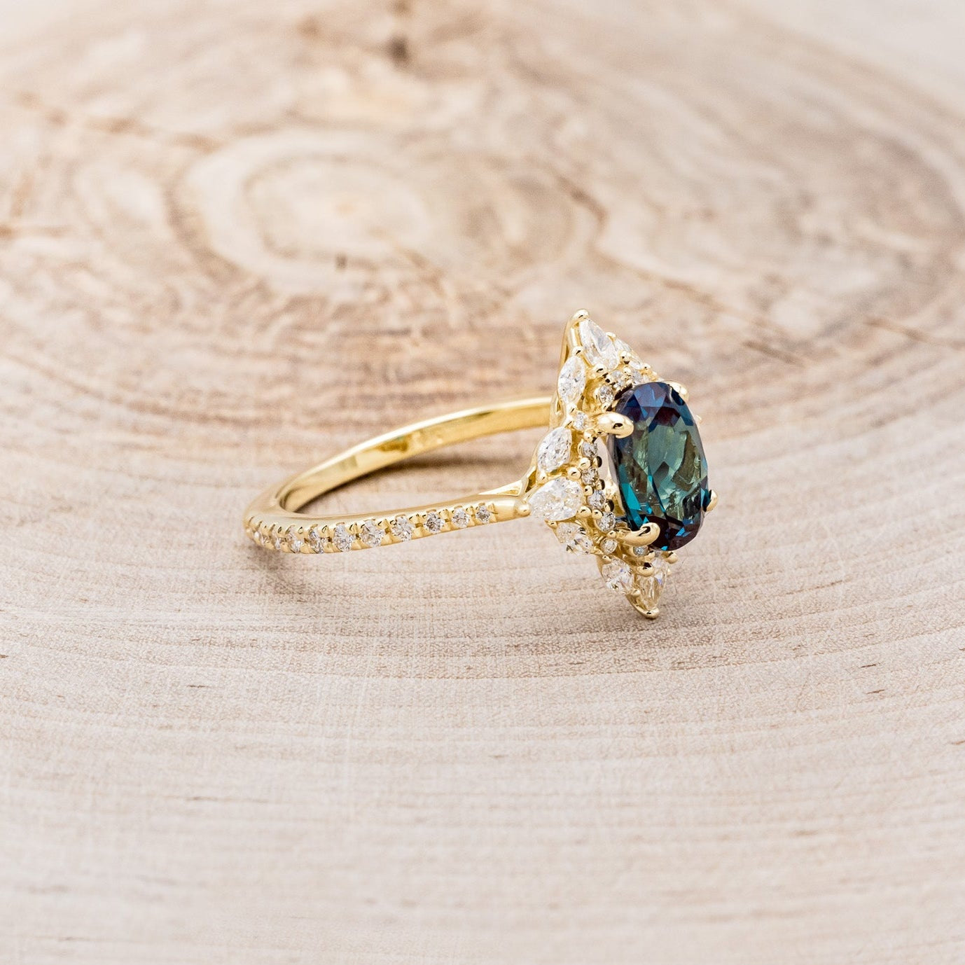 "North Star" - Lab-Grown Alexandrite Engagement Ring With Diamond Halo & Tracer