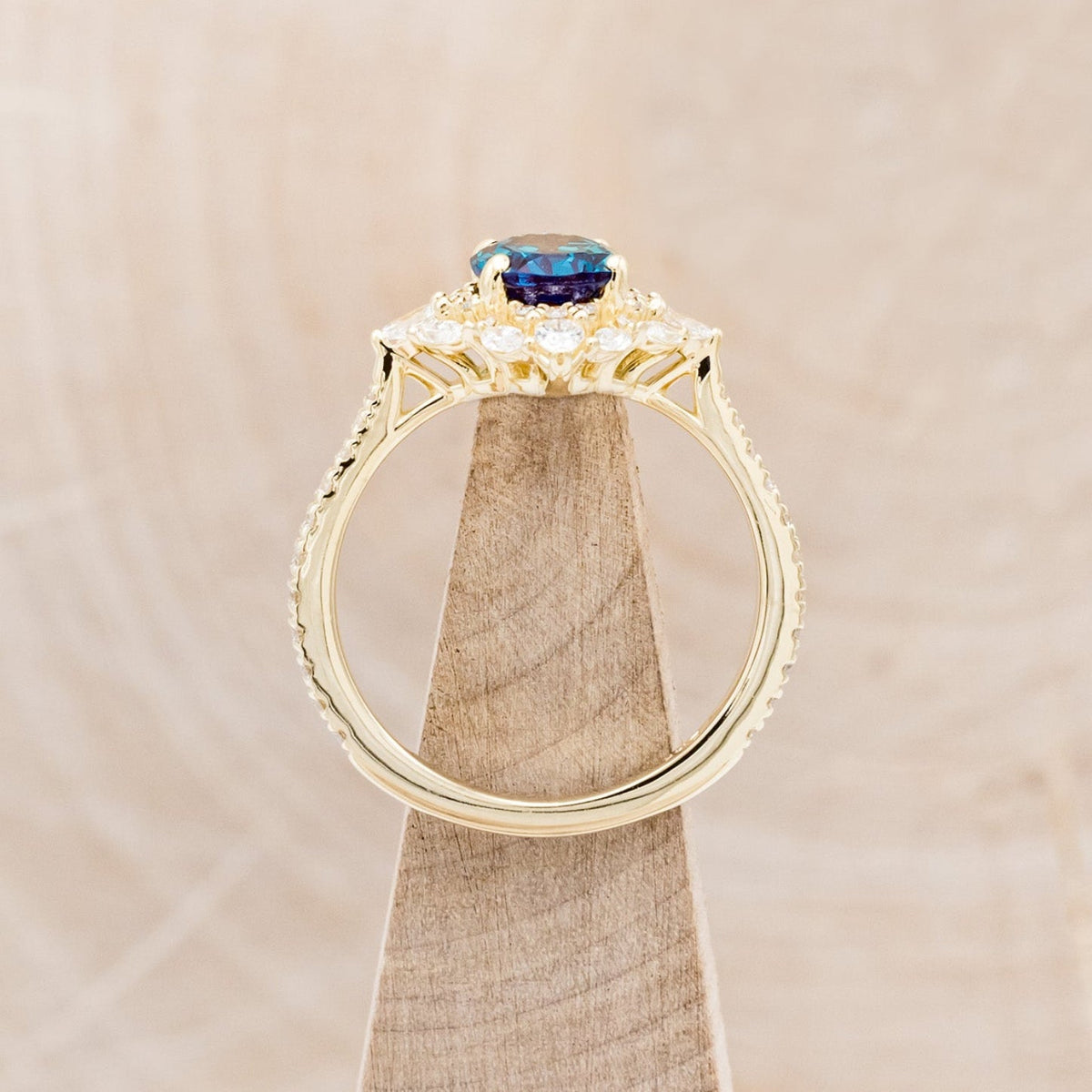 "North Star" - Lab-Grown Alexandrite Engagement Ring With Diamond Halo & Tracer