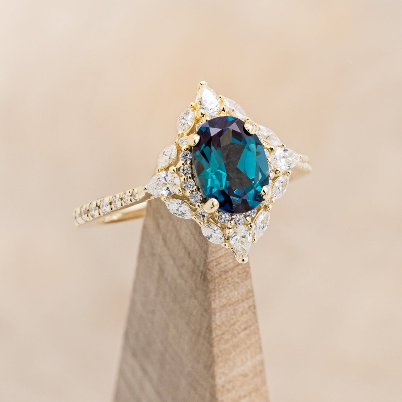 "North Star" - Lab-Grown Alexandrite Engagement Ring With Diamond Halo & Tracer