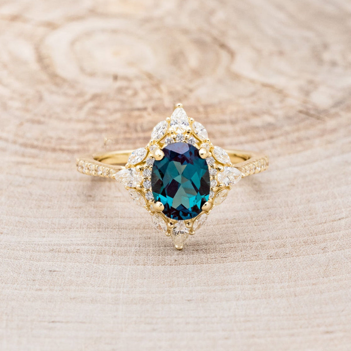 "North Star" - Lab-Grown Alexandrite Engagement Ring With Diamond Halo & Tracer