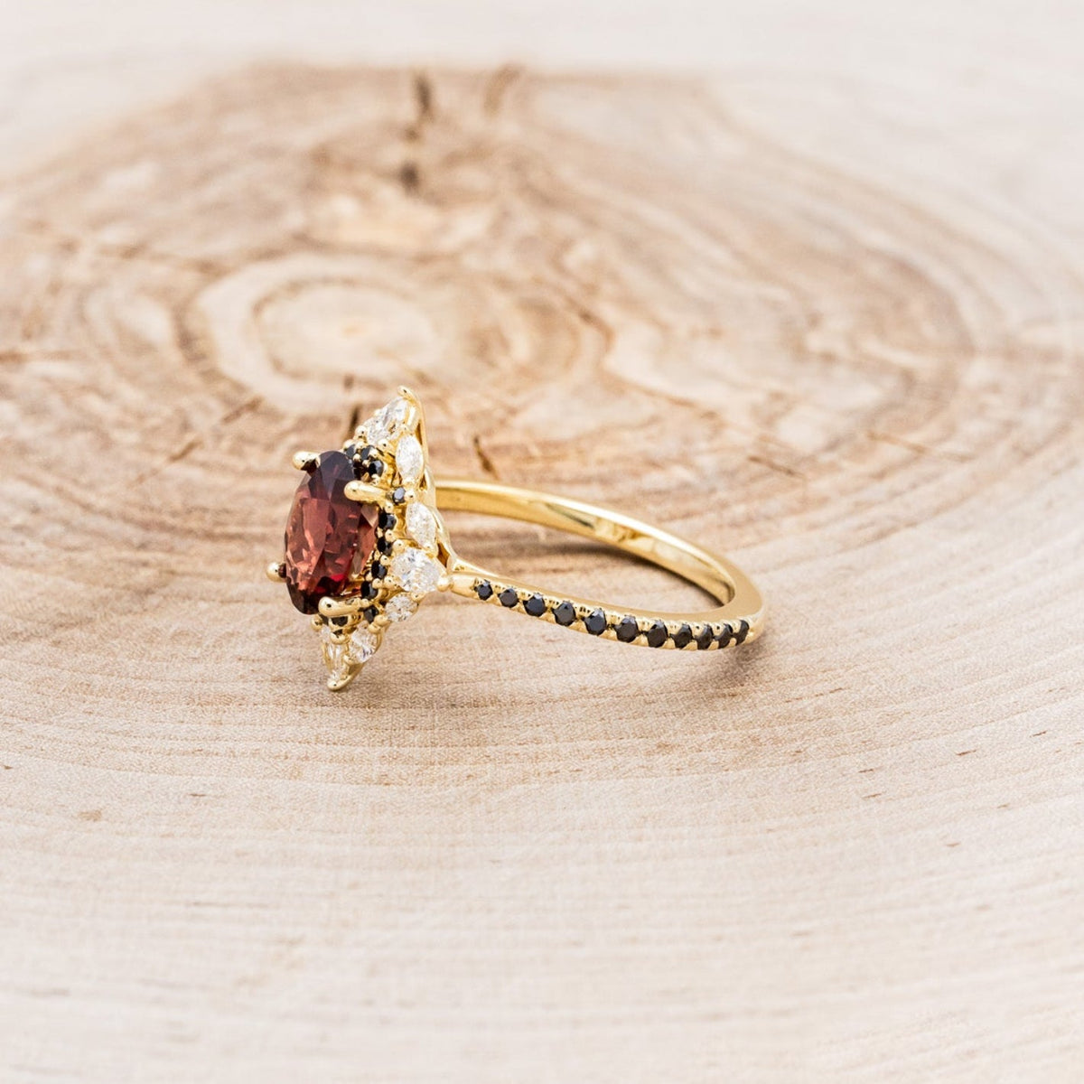 "North Star" - Oval Garnet Engagement Ring With Diamond Halo & Accents