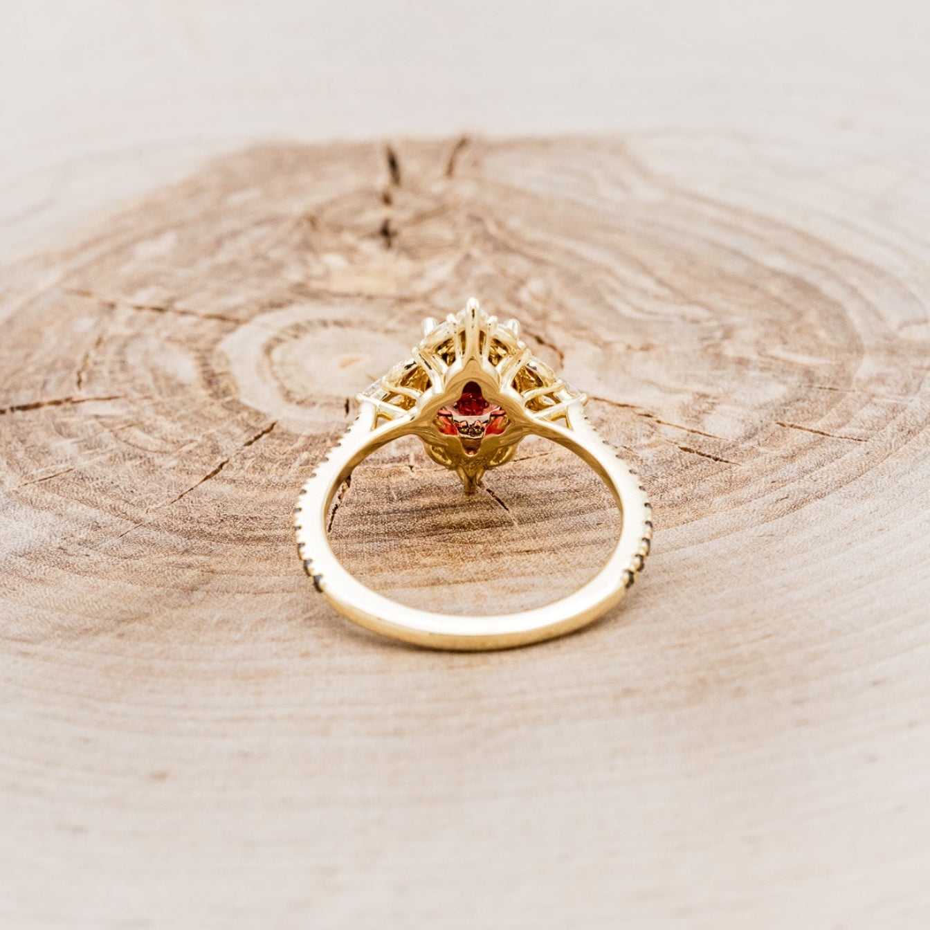 "North Star" - Oval Garnet Engagement Ring With Diamond Halo & Accents