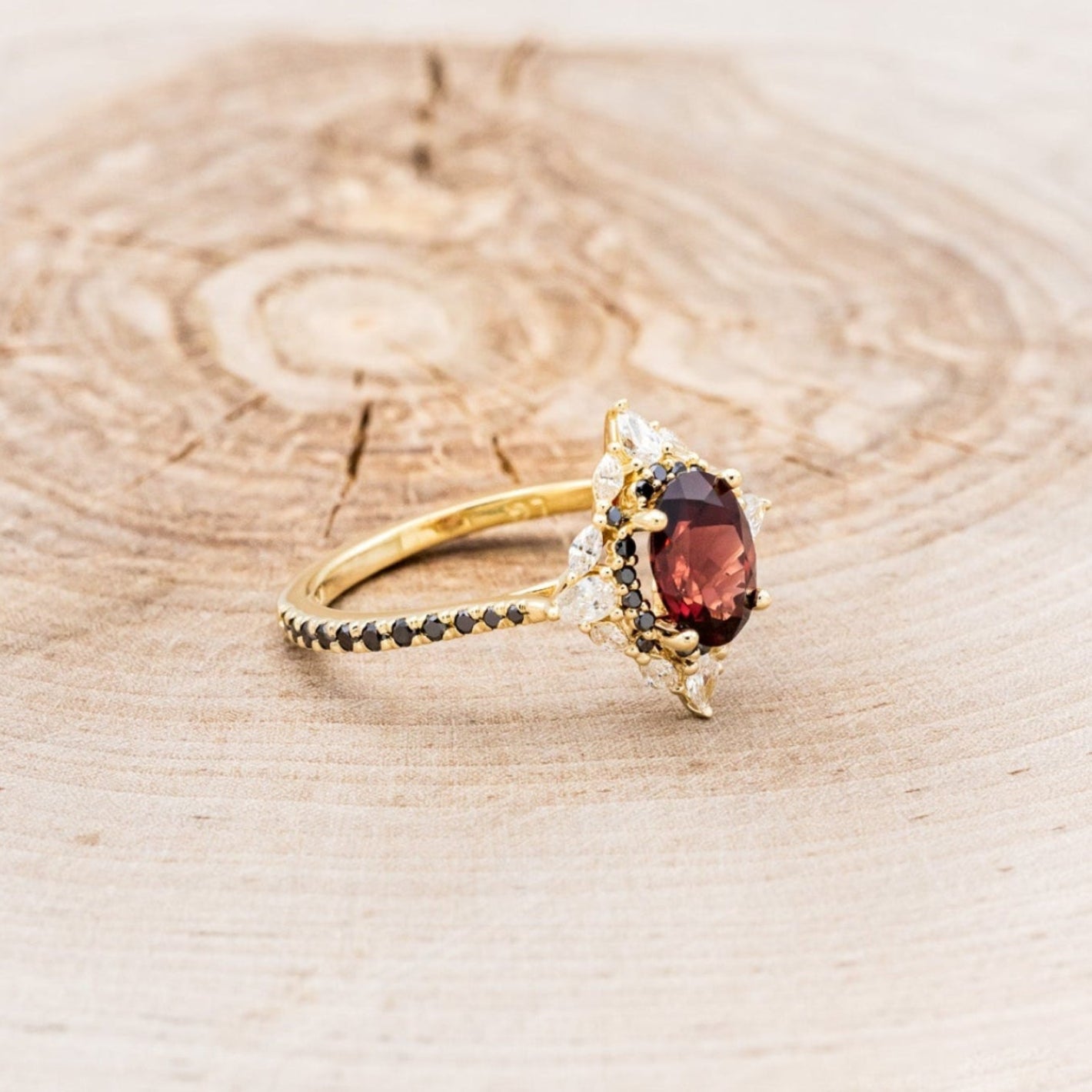 "North Star" - Oval Garnet Engagement Ring With Diamond Halo & Accents
