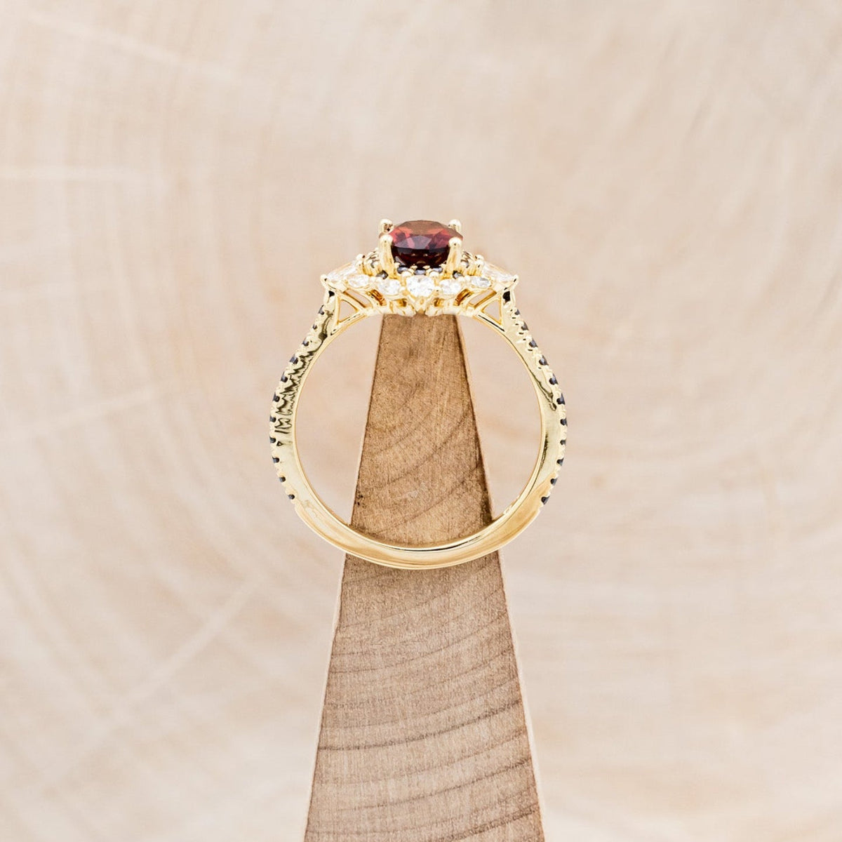 "North Star" - Oval Garnet Engagement Ring With Diamond Halo & Accents