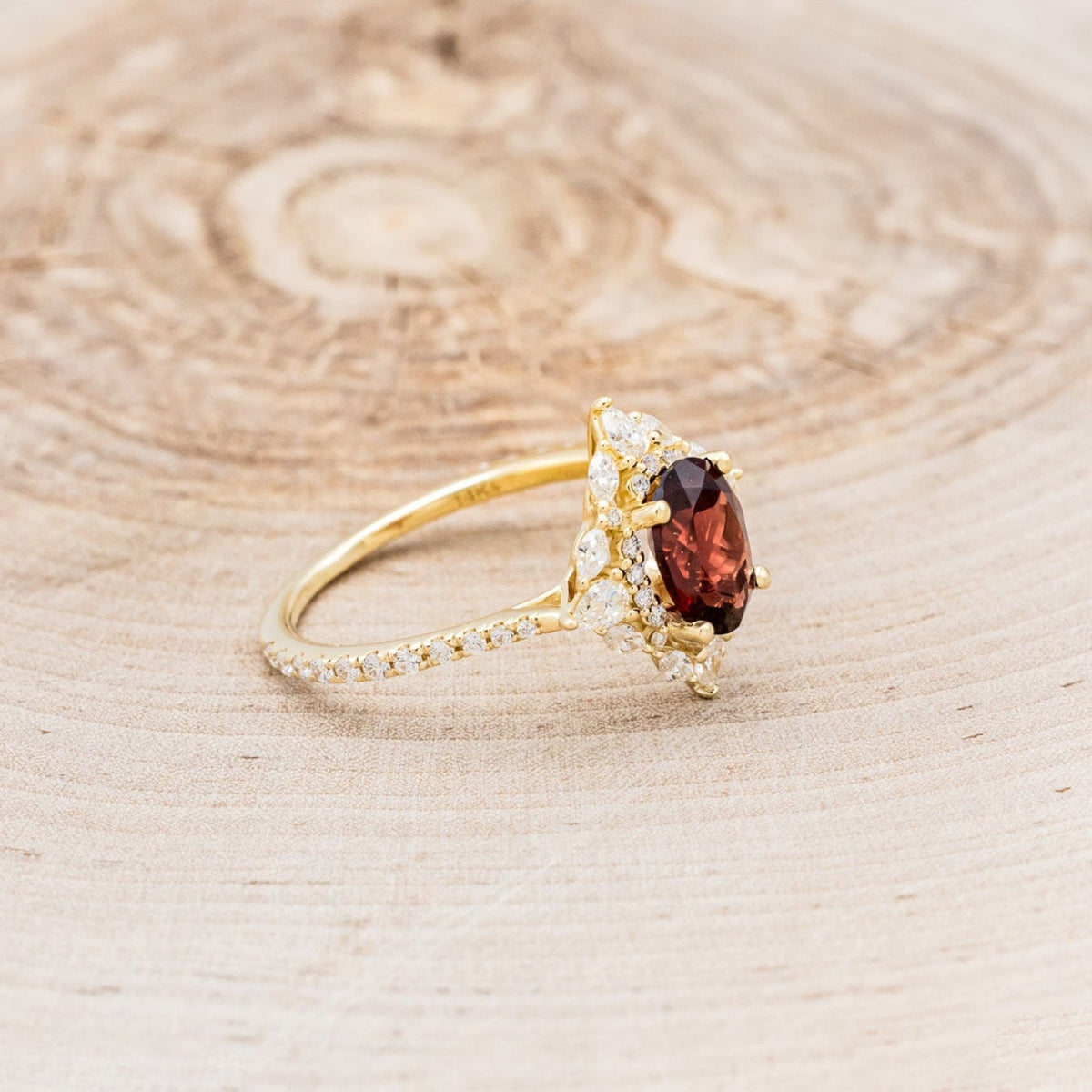 "North Star" - Oval Garnet Engagement Ring With Diamond Halo & Accents