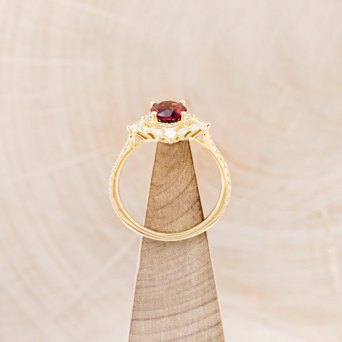 "North Star" - Oval Garnet Engagement Ring With Diamond Halo & Accents
