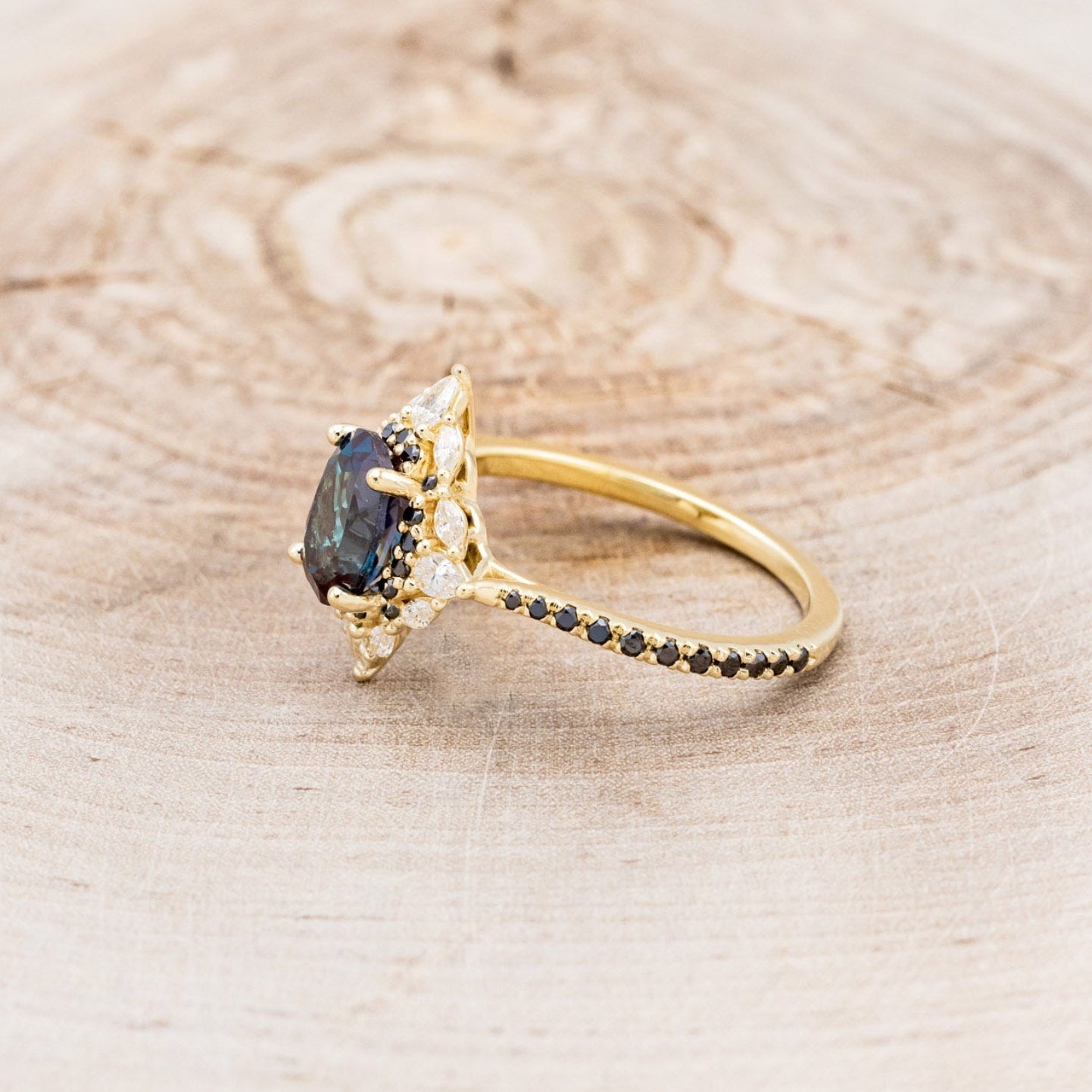 "North Star" - Lab-Grown Alexandrite Engagement Ring With Diamond Halo & Tracer