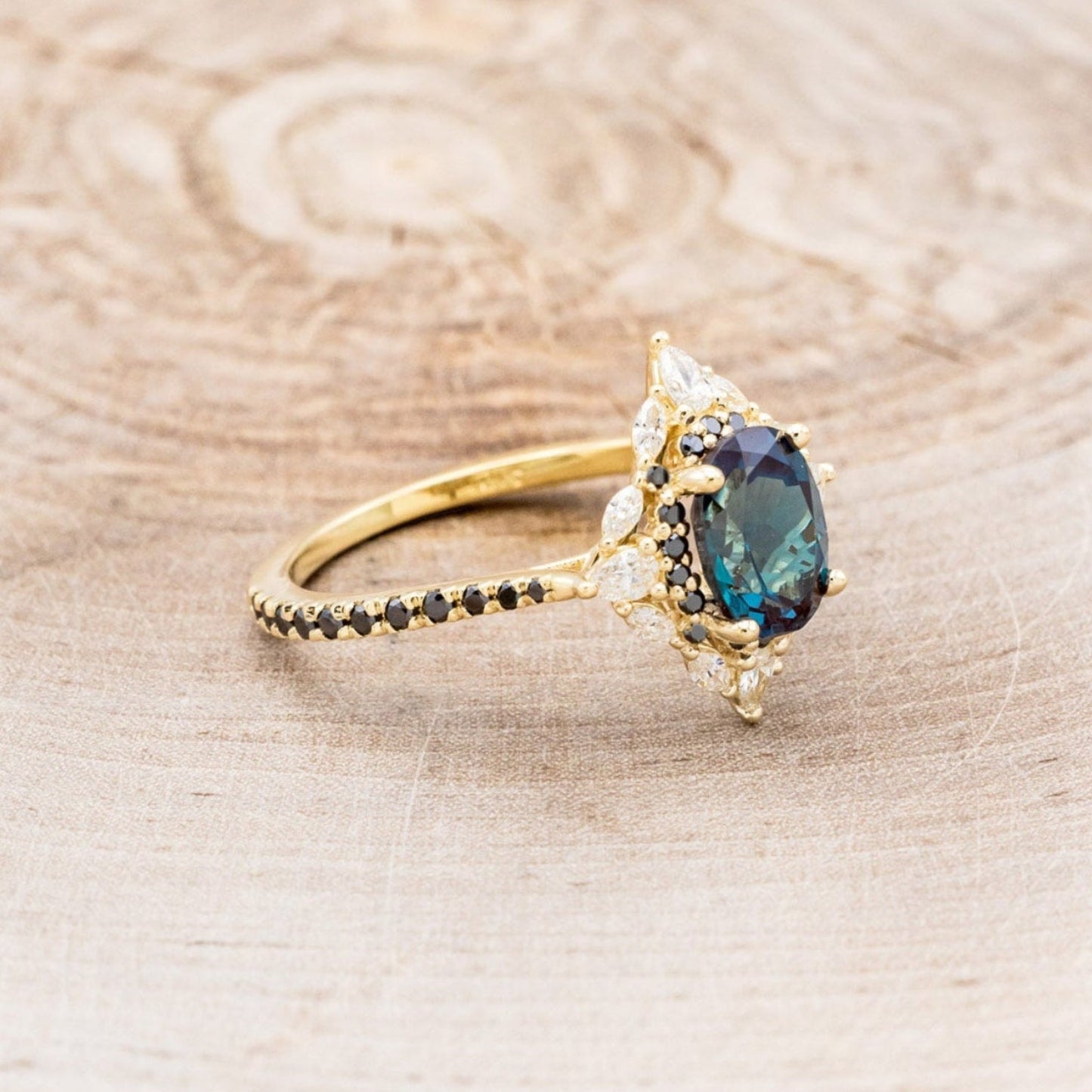 "North Star" - Lab-Grown Alexandrite Engagement Ring With Diamond Halo & Tracer