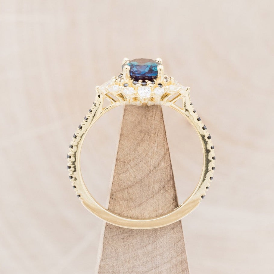 "North Star" - Lab-Grown Alexandrite Engagement Ring With Diamond Halo & Tracer
