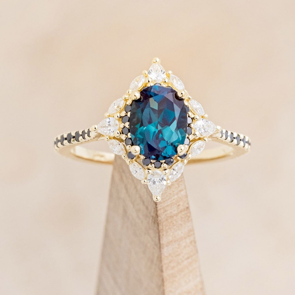 "North Star" - Lab-Grown Alexandrite Engagement Ring With Diamond Halo & Tracer