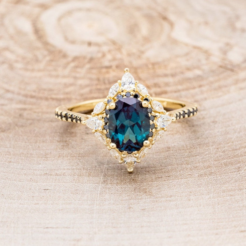 "North Star" - Lab-Grown Alexandrite Engagement Ring With Diamond Halo & Tracer