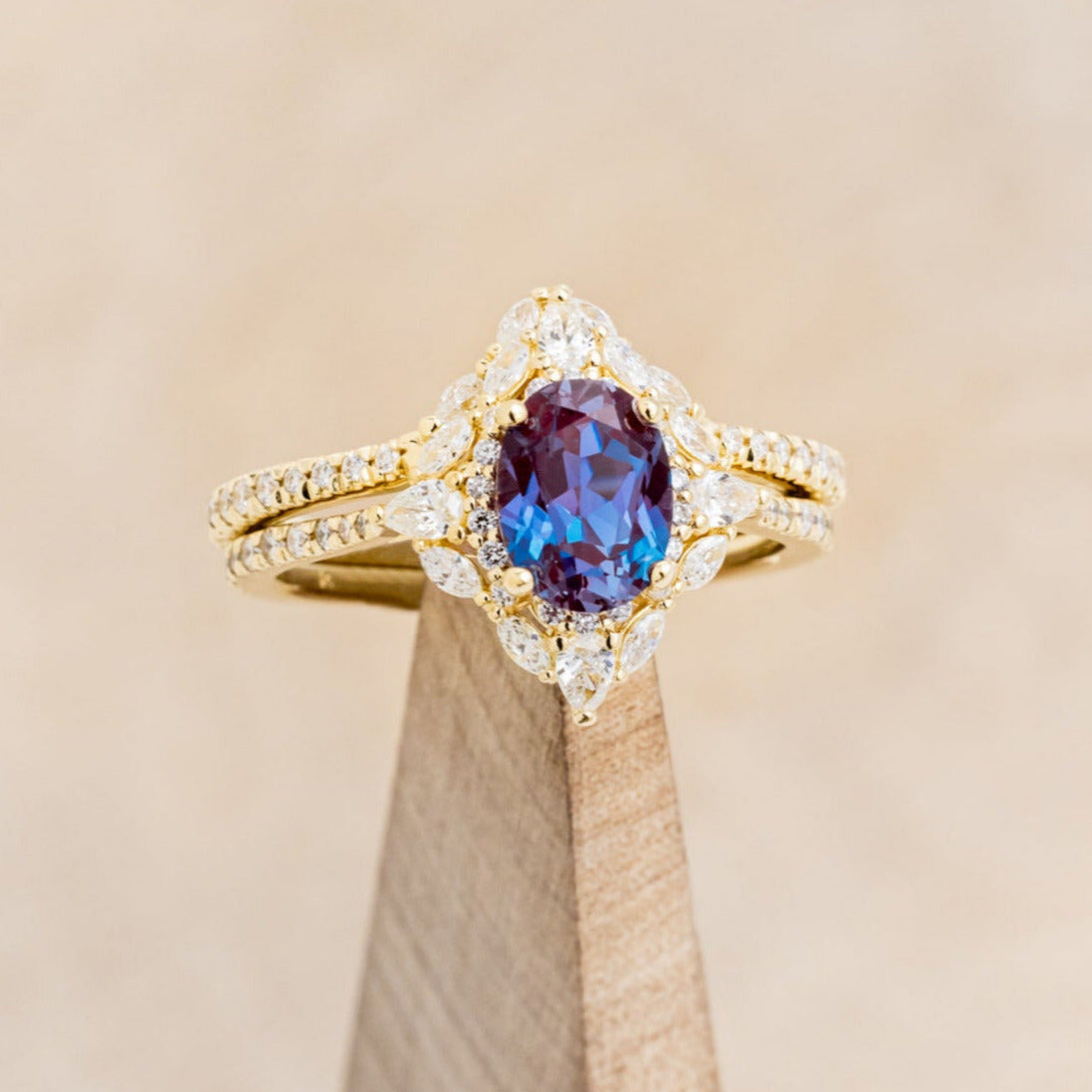 "North Star" - Lab-Grown Alexandrite Engagement Ring With Diamond Halo & Tracer