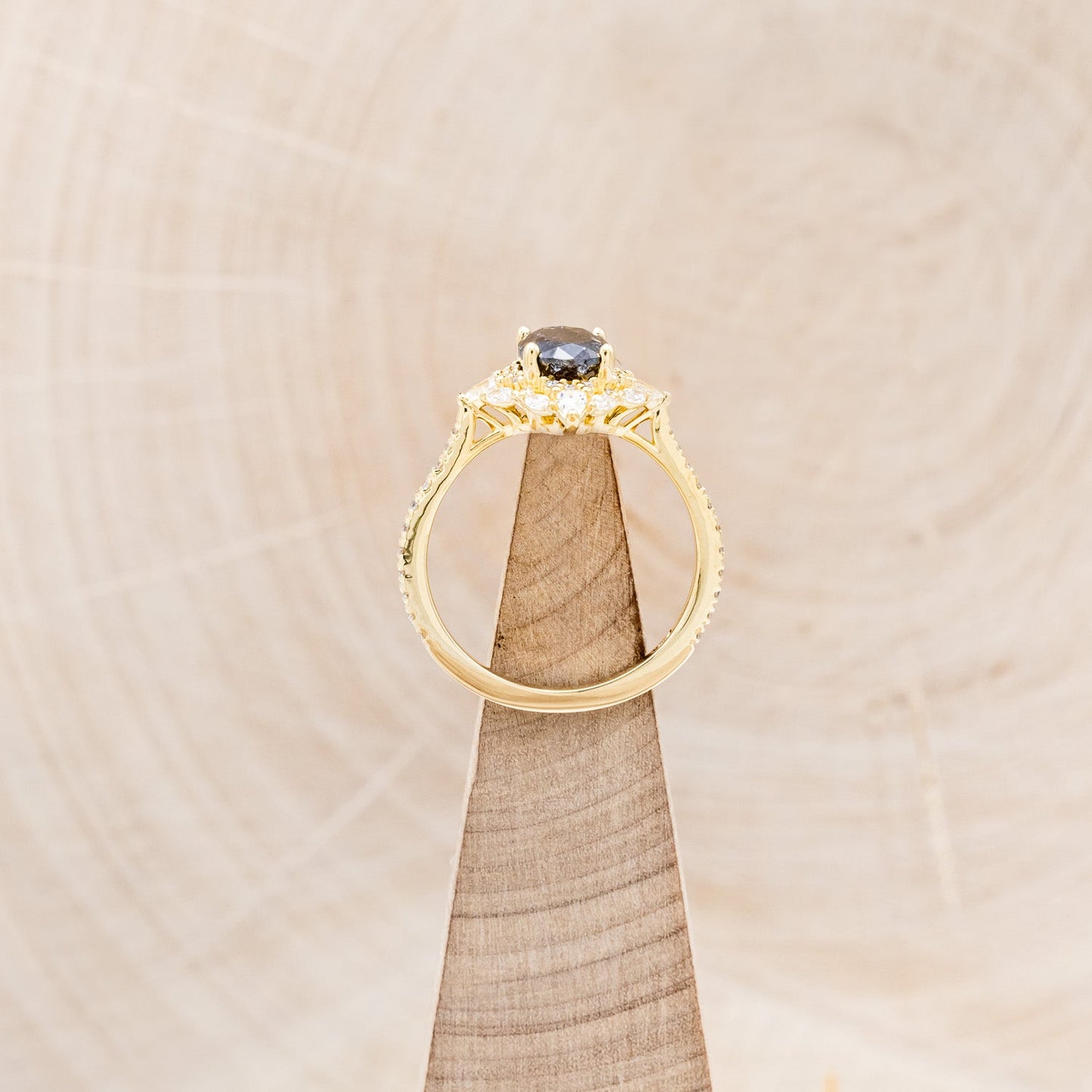 "North Star" - Oval Salt & Pepper Diamond Engagement Ring With Diamond Halo & Accents